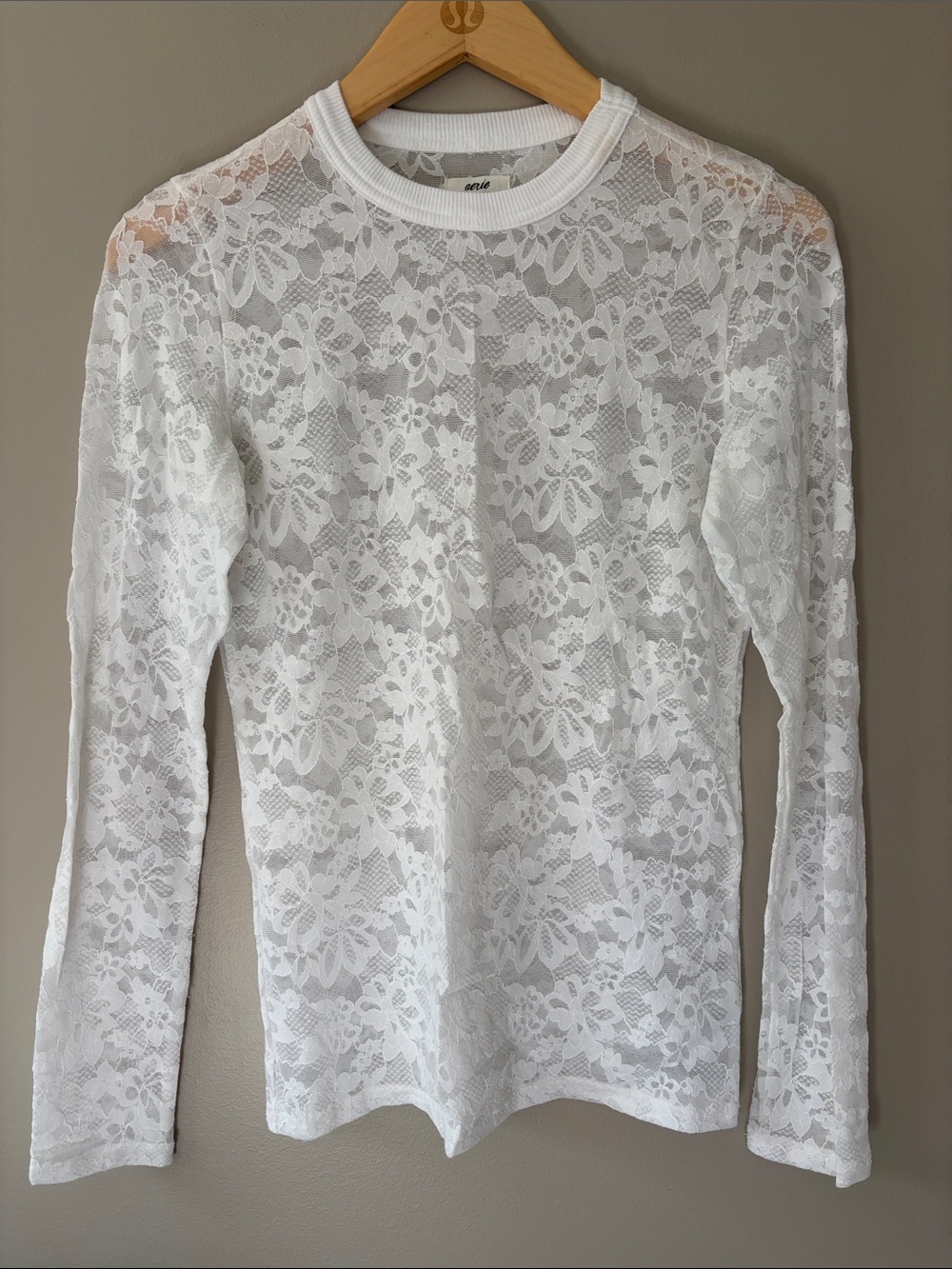 Aerie Sheer Lace Long Sleeve Layering Tee Top Small White